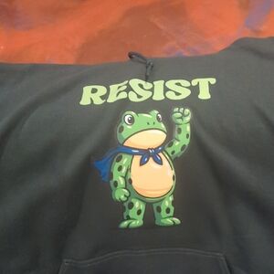 Brand New Gildan XL Forest Green Hoodie with Green Frog Design